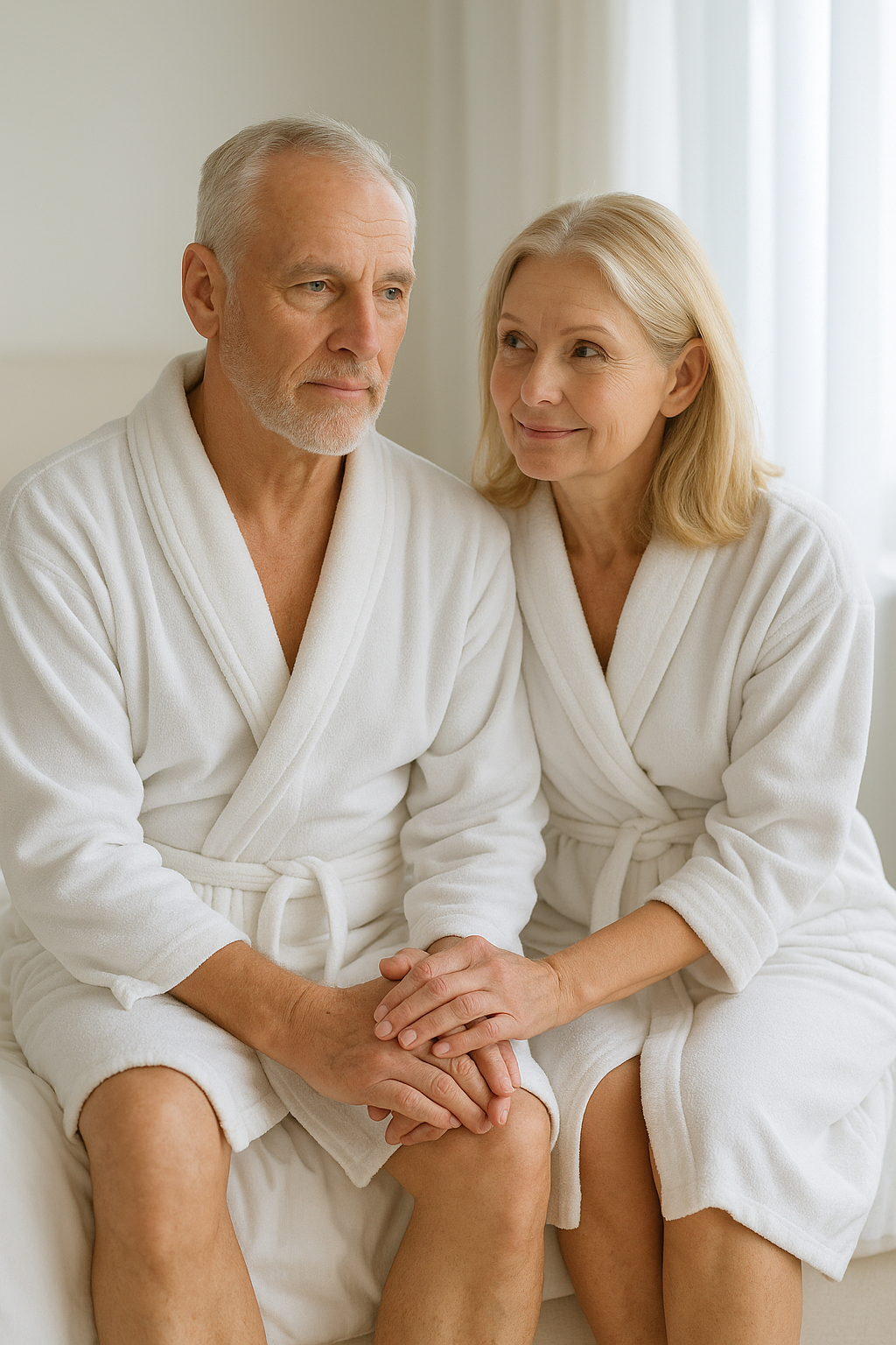 Hombre mayor con su pareja en recuperación tras prostatectomía”